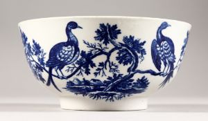A CAUGHLEY BLUE AND WHITE CIRCULAR BOWL, Birds on Branches. 5.5ins diameter.