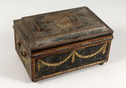 A 19TH CENTURY FRENCH TIN JEWELLERY CASKET with velvet interior. 10.5ins.