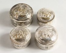 FOUR SIULVER PILL BOXES.