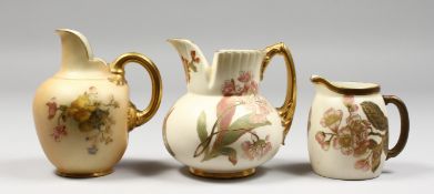 A FINE ROYAL WORCESTER IVORY CREAM JUG, painted with wisteria, circa. 1888, a Royal Worcester