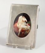 A SILVER CIGARETTE CASE, later decorated with a female nude. 4.75ins x 3.25ins.