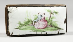 A BILSTON ENAMEL RECTANGULAR BOX (AF). 4ins long.