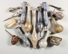 A COLLECTION OF FIFTEEN ROMAN-TYPE DECORATIVE GLASS VESSELS.