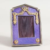 A BLUE ENAMEL PHOTOGRAPH FRAME. 3.5ins x 2.5ins.