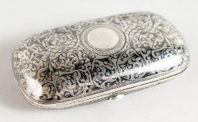 A RUSSIAN SILVER AND NIELLO CHEROOT CASE, decorated with a foliate design. 3.5ins long.