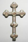 A 19TH CENTURY ITALIAN MICRO MOSAIC CROSS. 12ins long.