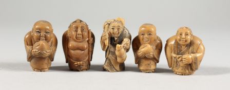 FIVE CHINESE BONE NETSUKES.