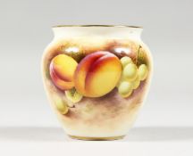 A ROYAL WORCESTER VASE PAINTED WITH FRUIT BY ROBERTS, signed, black mark, shape 2491.