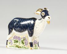 A ROYAL CROWN DERBY BILLY GOAT PAPERWEIGHT, gold stopper, original box and certificate made