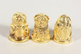THREE SILVER GOLD PLATE NOVELTY THIMBLES.