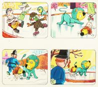 BILL MEVIN (1922-2019) FOUR SCENES, DANCING ON ICE. 11ins x 11.5ins.