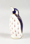 A ROYAL CROWN DERBY PAPERWEIGHT PENGUIN, gold stopper and box.