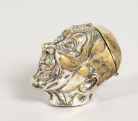 A SILVER PLATE GROTESQUE HEAD VESTA.