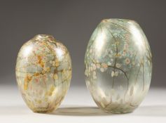 CARIN VON DREHLE, TWO BULBOUS VASES painted with flowers. Signed and dated 1962. 6.5ins and 5.5ins