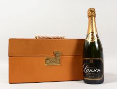 LANSON CHAMPAGNE, 75cl in a leather case with two glasses.