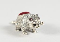 A CAST SILVER BEAVER PIN CUSHION.