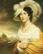 20th century continental school, A half-length portrait of a lady with a jewelled necklace with