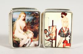 TWO SILVER SNUFF BOXES with nudes.