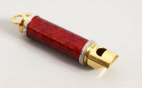 A VERY GOOD RUSSIAN GOLD AND ENAMEL WHISTLE. 2.25ins long.
