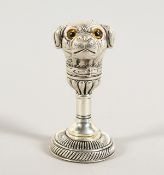 A SILVER PLATE PUG DOG SEAL.