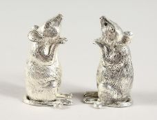 A PAIR OF .925 SILVER PLATE MICE SALT AND PEPPER.