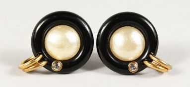 A GOOD PAIR OF CHANEL PEARL, BRILLIANT AND GILT EARRINGS in a Chanel box.