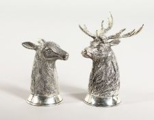 A PAIR OF .925 SILVER PLATE DOE & STAG SALT AND PEPPER.