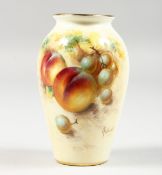 A ROYAL WORCESTER VASE PAINTED WITH FRUIT BY ROBERTS, signed, black mark, shape G461.