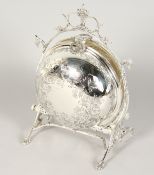 A SILVER PLATE ENGRAVED FOLDING BISCUIT AND CHEESE STAND.