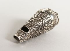 A CAST SILVER WHISTLE AND VINAIGRETTE.
