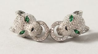 A PAIR OF CARTIER DESIGN PANTHER EARRINGS.