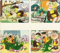 BILL MEVIN (1922-2019) FOUR SCENES, MR POLICEMAN ON ICE. 11ins x 11.5ins.