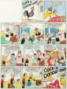 BILL MEVIN (1922-2019) ELEVEN WATERCOLOUR SCENES, POPEYE. Each 3.75ins x 3.5ins, framed and glazed.