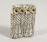 A SILVER PLATE OWL VESTA.
