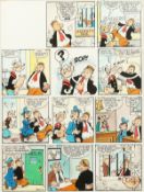 BILL MEVIN (1922-2019) ELEVEN WATERCOLOUR SCENES, POPEYE. Each 3.75ins x 3.5ins, framed and glazed.
