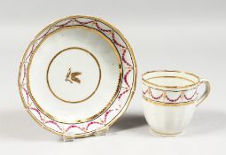 AN 18TH CENTURY WORCESTER TYPE SPIRALLY MOULDED COFFEE CUP AND SAUCER, a continuous band of