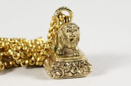 A GOOD PLATED LION SEAL ON CHAIN.