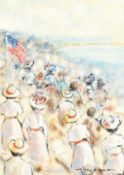 20th century American, 'The Regatta', An impressionist painting of spectators attending a regatta,