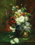 20th century British school, A still life of flowers in a jug, oil on board, signed 'P. Flint' 10