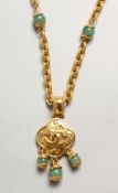 A VERY GOOD CHANEL GILT METAL NECKLACE with Chanel pendant.