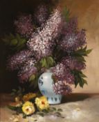 Early 20th century, A still life of flowers in a vase, oil on canvas, 24