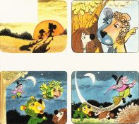 BILL MEVIN (1922-2019) FOUR SCENES, PARSLEY THE LION. 11ins x 11.5ins.