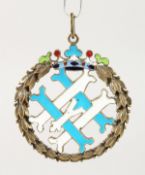 A RUSSIAN SILVER AND WHITE ENAMEL PENDANT.