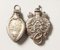 TWO SILVER PERFUME BOTTLES.