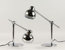 A PAIR OF CHROME ANGLE POISE LAMPS.