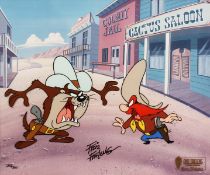 A WALT DISNEY ANIMATED CEL. YOSEMITE SAM AND TASMANIAN DEVIL 