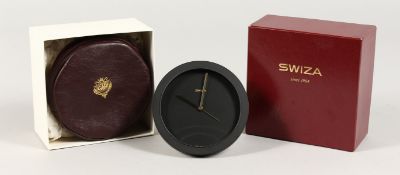A SWIZA RITZ CLUB CLOCK in leather pouch and box.