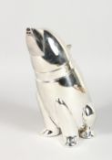 A LARGE SILVER PLATE POLAR BEAR COCKTAIL SHAKER.