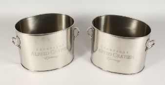 A PAIR OF ALFRED GRATIEN OVAL CHAMPAGNE COOLERS. 9ins diameter.