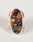 A SILVER AND MILLEFIORI RING.